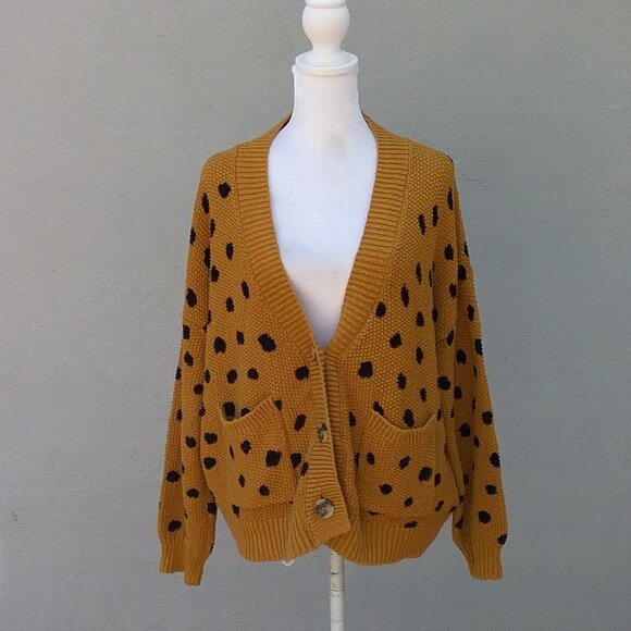 Madewell Sweater Women's Small Cardigan Old Gold and Black Polka Dots Purdue - Picture 10 of 10